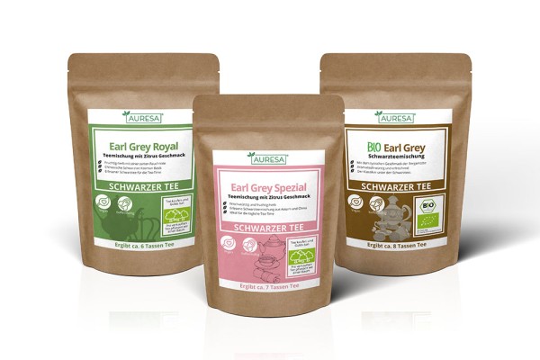 Drei verschiedene lose Earl Grey Schwarztee Varianten