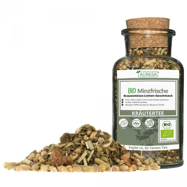 Tisane Minzfrische bio en vrac dans un verre